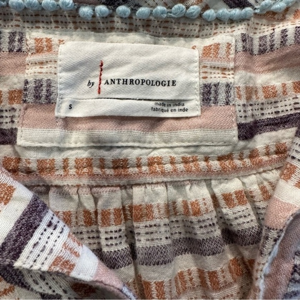 By Anthropologie Cropped Utility Pullover Top Striped Tan Purple Pink Size small - Picture 6 of 10
